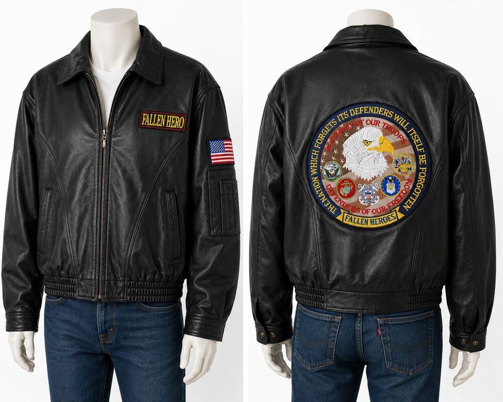 Vintage Black Leather Motorcycle/Bomber Jacket Fallen Hero Men's Size L New